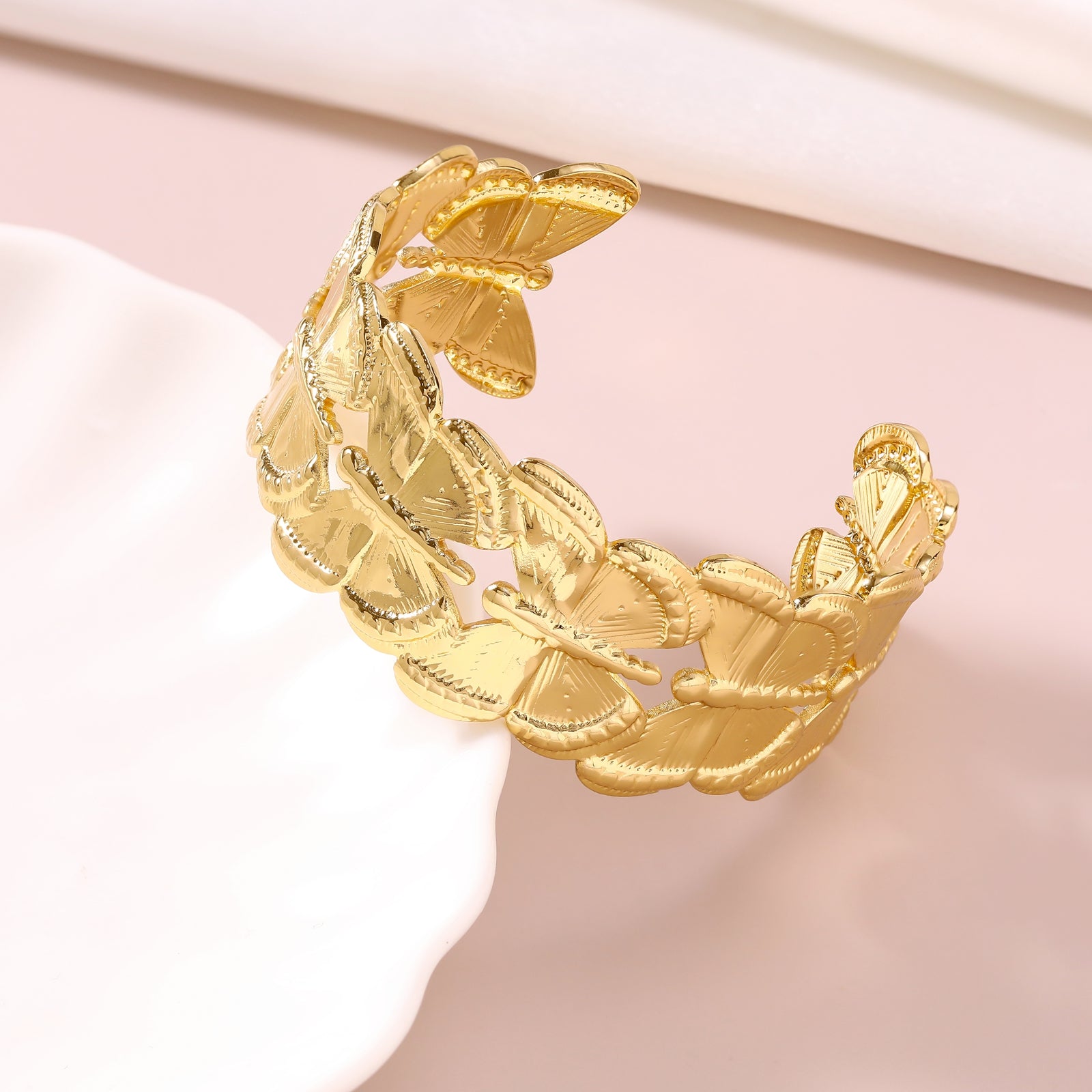 Asymmetrical Butterfly Couple Cuff Bracelets In 304 Stainless Steel With Gold Plated Finish And 0.05-0.08µm Coating