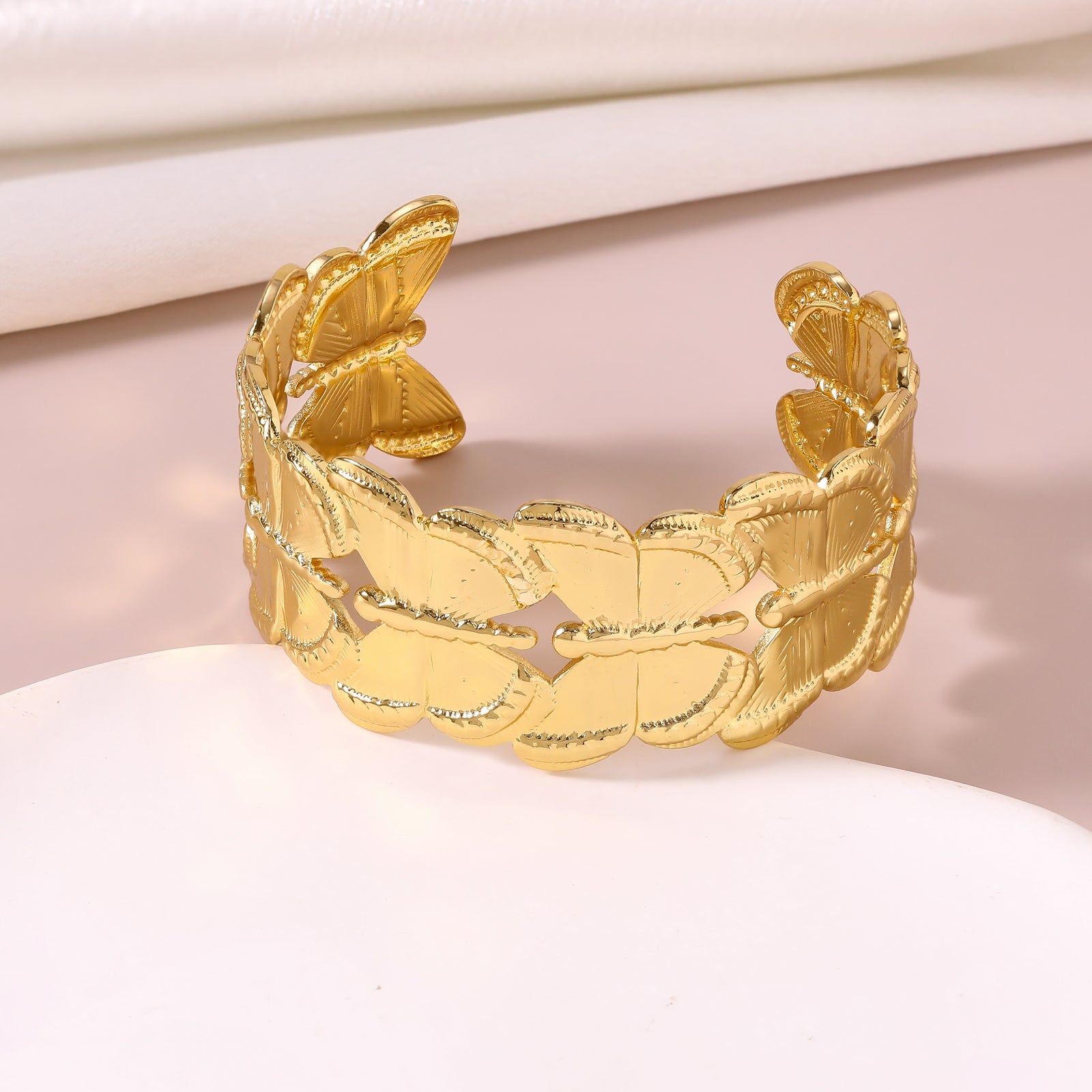 Asymmetrical Butterfly Couple Cuff Bracelets In 304 Stainless Steel With Gold Plated Finish And 0.05-0.08µm Coating