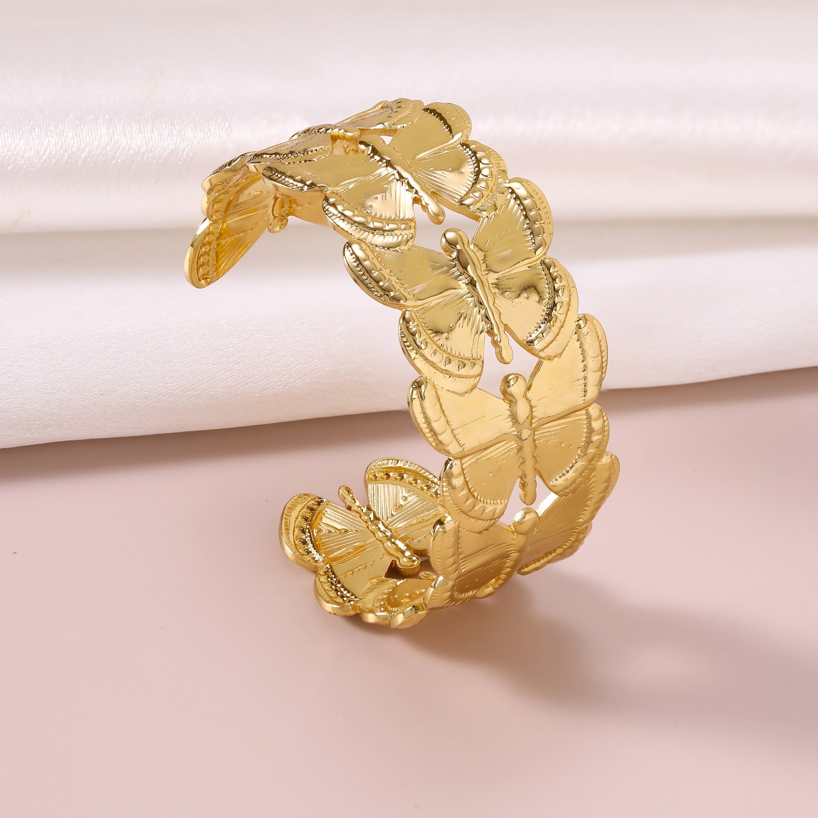 Asymmetrical Butterfly Couple Cuff Bracelets In 304 Stainless Steel With Gold Plated Finish And 0.05-0.08µm Coating