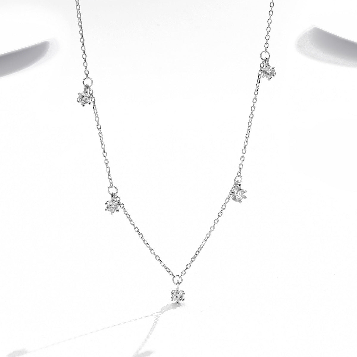 Hexagon Claw Setting Necklace For Women In 925 Sterling Silver With Silver Cable Chain