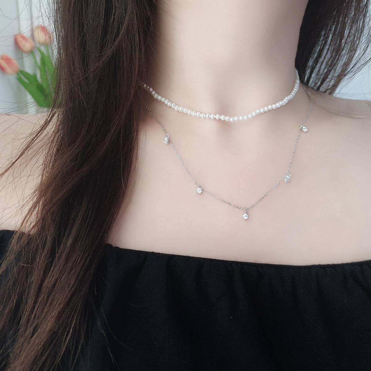 Hexagon Claw Setting Necklace For Women In 925 Sterling Silver With Silver Cable Chain
