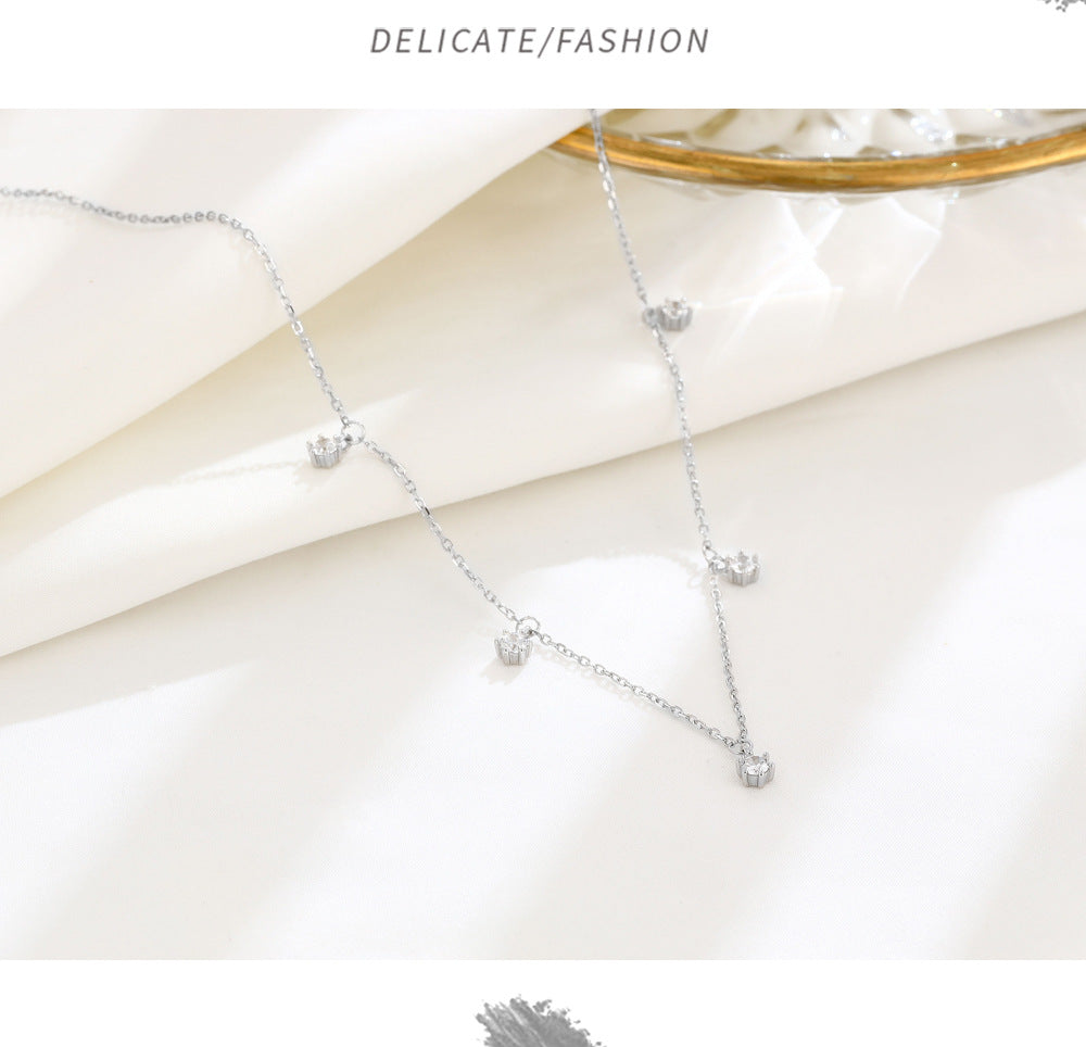 Hexagon Claw Setting Necklace For Women In 925 Sterling Silver With Silver Cable Chain