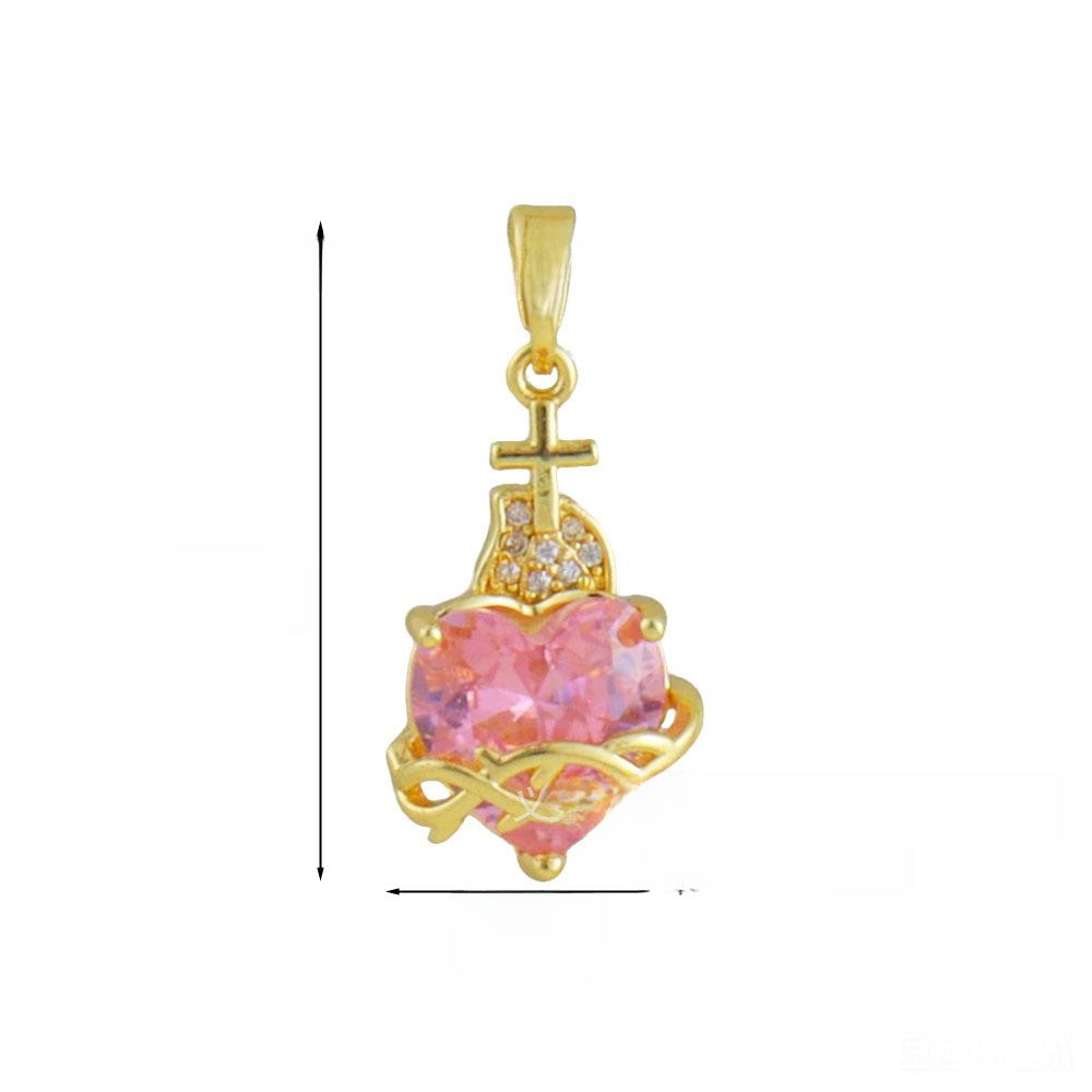 Heart Shape Copper Pendant With Zircon Inlay Featuring Electroplated Finish In Hip-Hop Style Jewelry Accessories