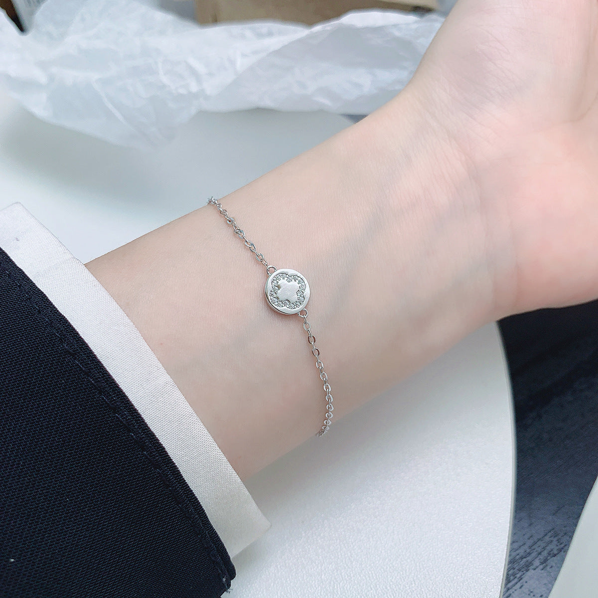 Lucky Heart Bracelet In 925 Sterling Silver With 925 Sterling Silver Pendant, Simple Style For Women