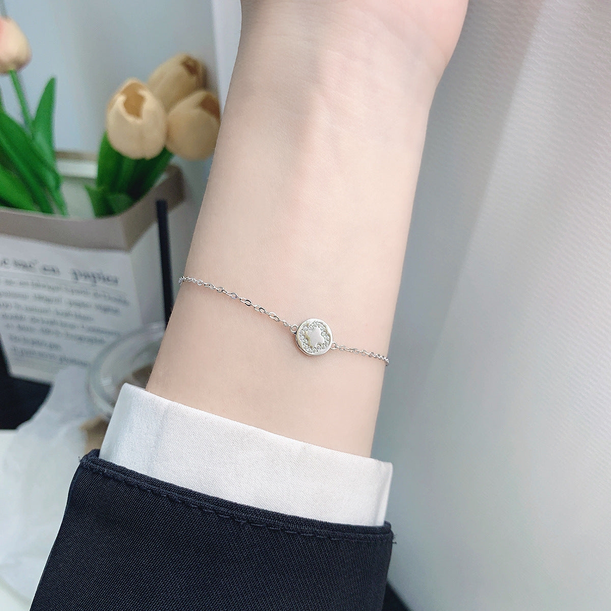 Lucky Heart Bracelet In 925 Sterling Silver With 925 Sterling Silver Pendant, Simple Style For Women