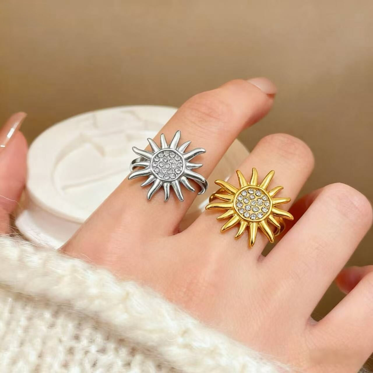 Moon Open Ring For Women In Simple Style, Electroplated Gold Plated Copper Material