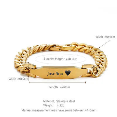 Men's Hip-Hop Rock Cuban Link Chain Curb Chain Bracelets Customization Laser Engraving Solid Color 304 Stainless Steel Vacuum Plating Men's Chain Bracelets