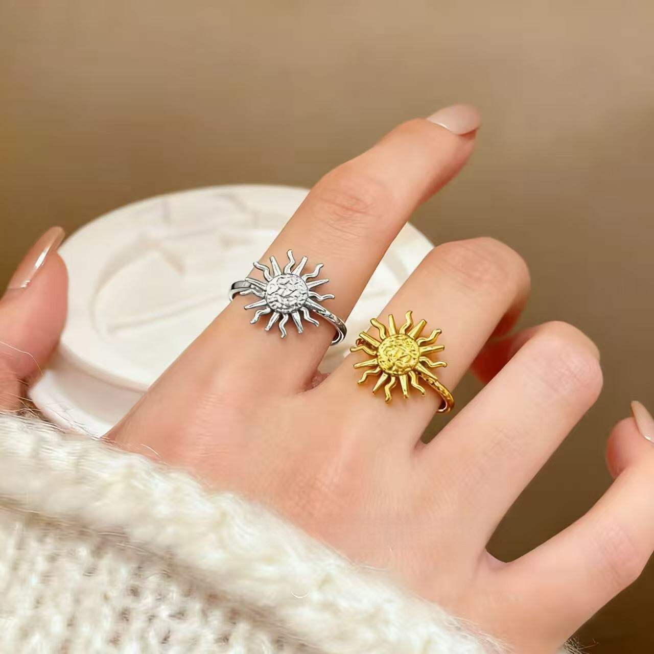 Moon Open Ring For Women In Simple Style, Electroplated Gold Plated Copper Material