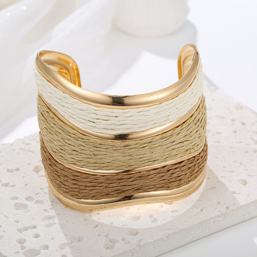 Bohemian Raffia Bangle With Colourful Braid Design, Stylish And Lightweight Accessory