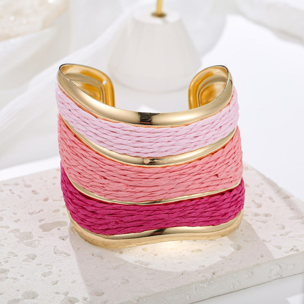 Bohemian Raffia Bangle With Colourful Braid Design, Stylish And Lightweight Accessory