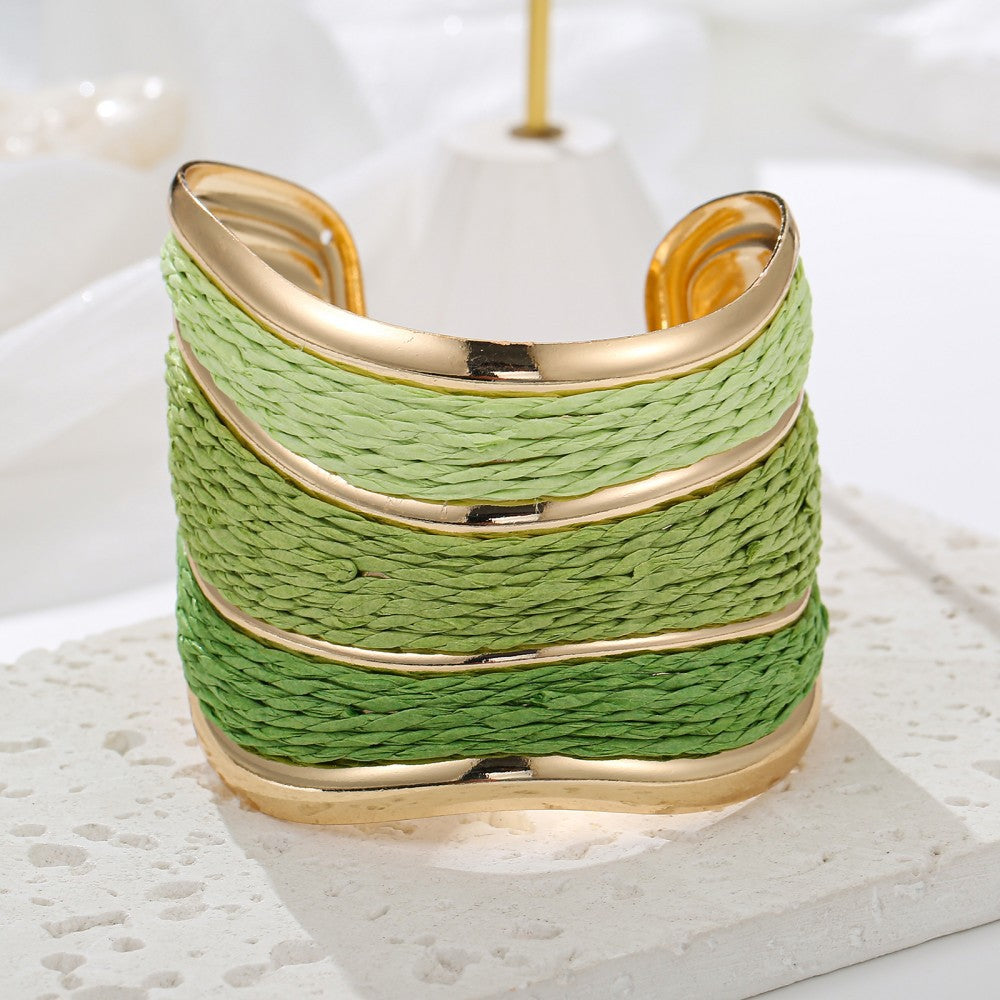 Bohemian Raffia Bangle With Colourful Braid Design, Stylish And Lightweight Accessory