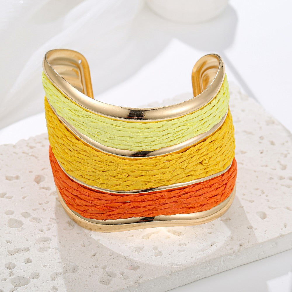 Bohemian Raffia Bangle With Colourful Braid Design, Stylish And Lightweight Accessory