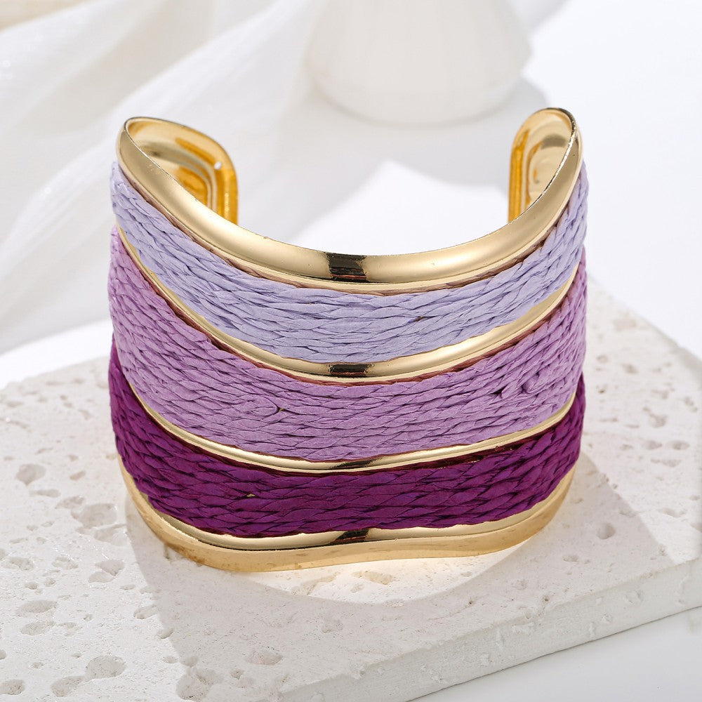 Bohemian Raffia Bangle With Colourful Braid Design, Stylish And Lightweight Accessory