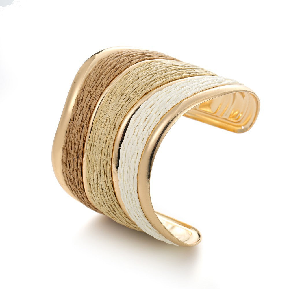 Bohemian Raffia Bangle With Colourful Braid Design, Stylish And Lightweight Accessory