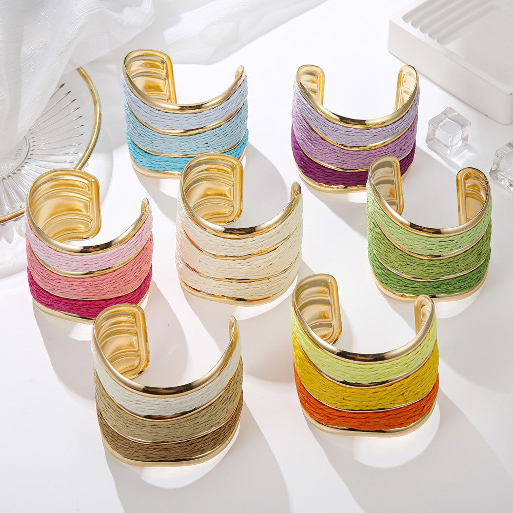 Bohemian Raffia Bangle With Colourful Braid Design, Stylish And Lightweight Accessory