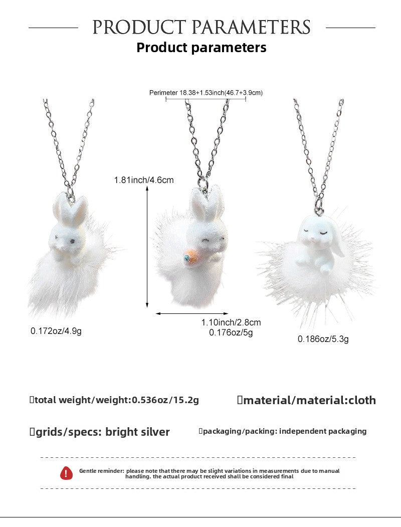Cute Rabbit Necklace For Women Featuring A Fuzzy Ball Pendant Made Of Soft Cloth Material