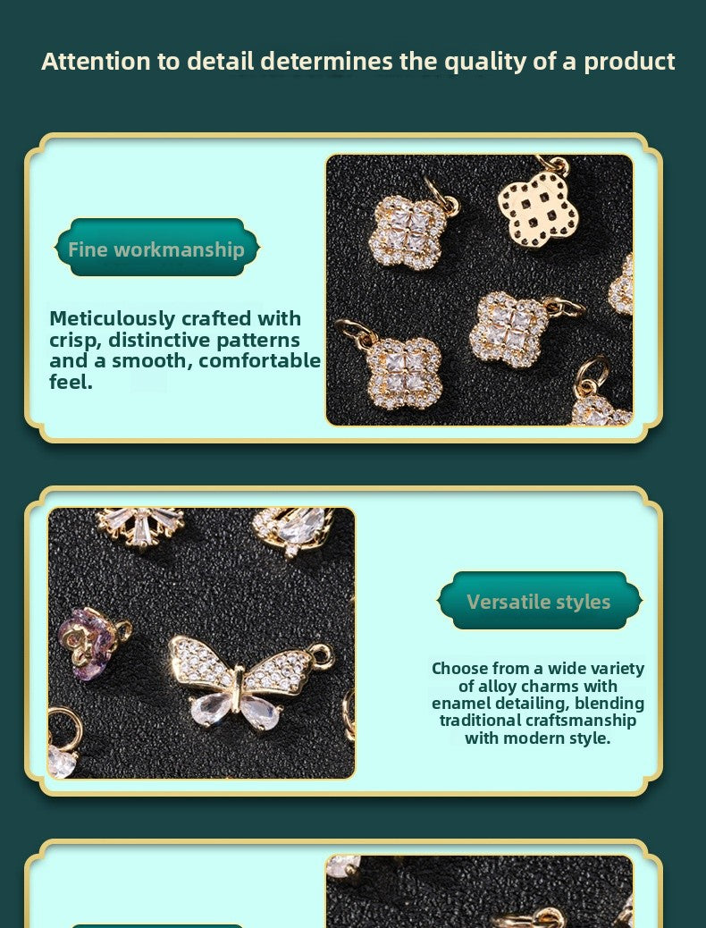 Lucky Heart Alloy Pendant With Rhinestones, Electroplated Finish, Available In Colour