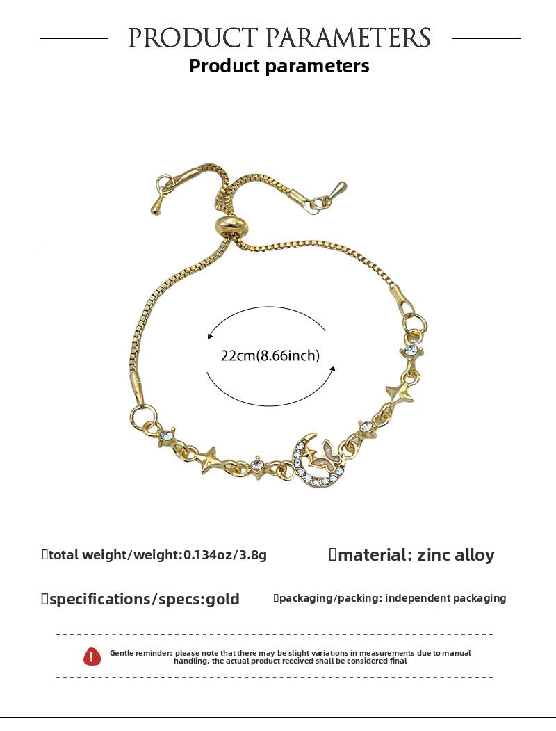 Butterfly Gold Electroplated Zinc Alloy Bracelet For Women With Zircon Inlay