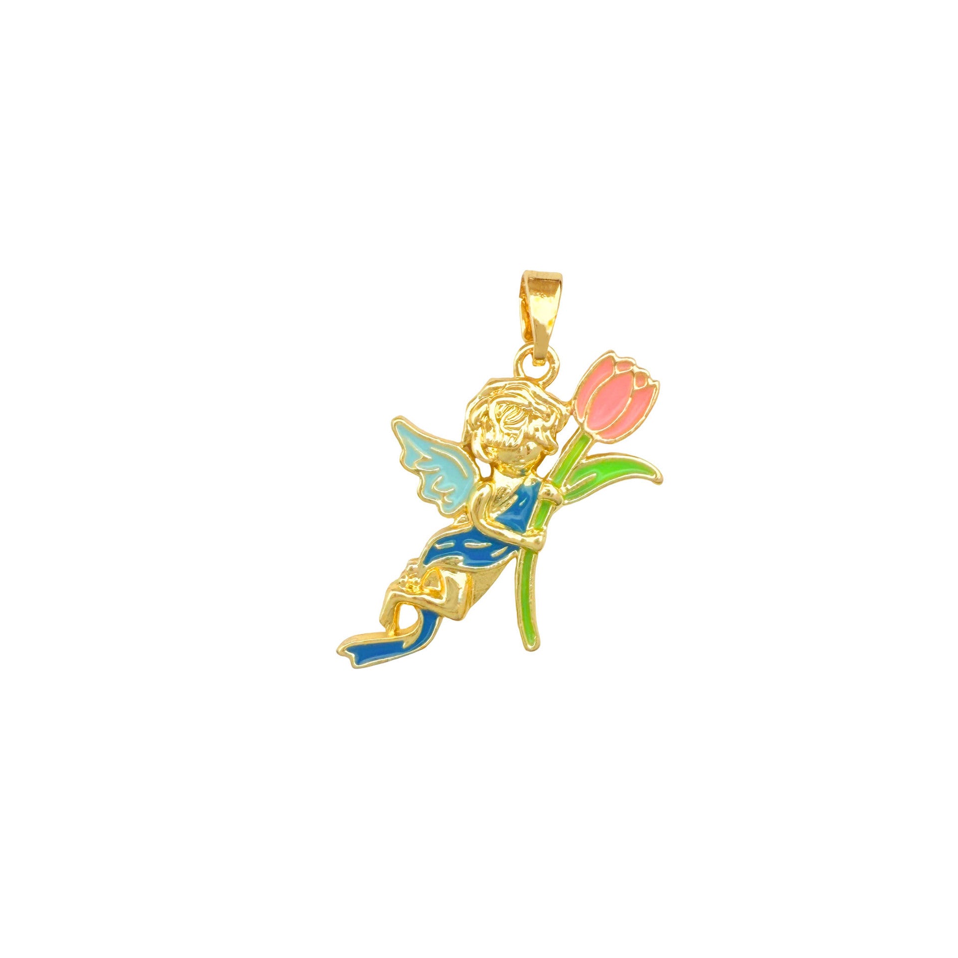 Cute Angel Pendant In Gold With Electroplated Copper Finish, Perfect For Summer Wear