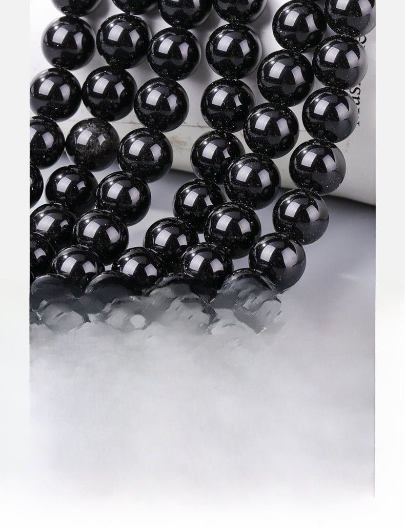 Handmade Obsidian Beads For Jewelry Making, Diameter 4mm, Dyed Black Natural Stone