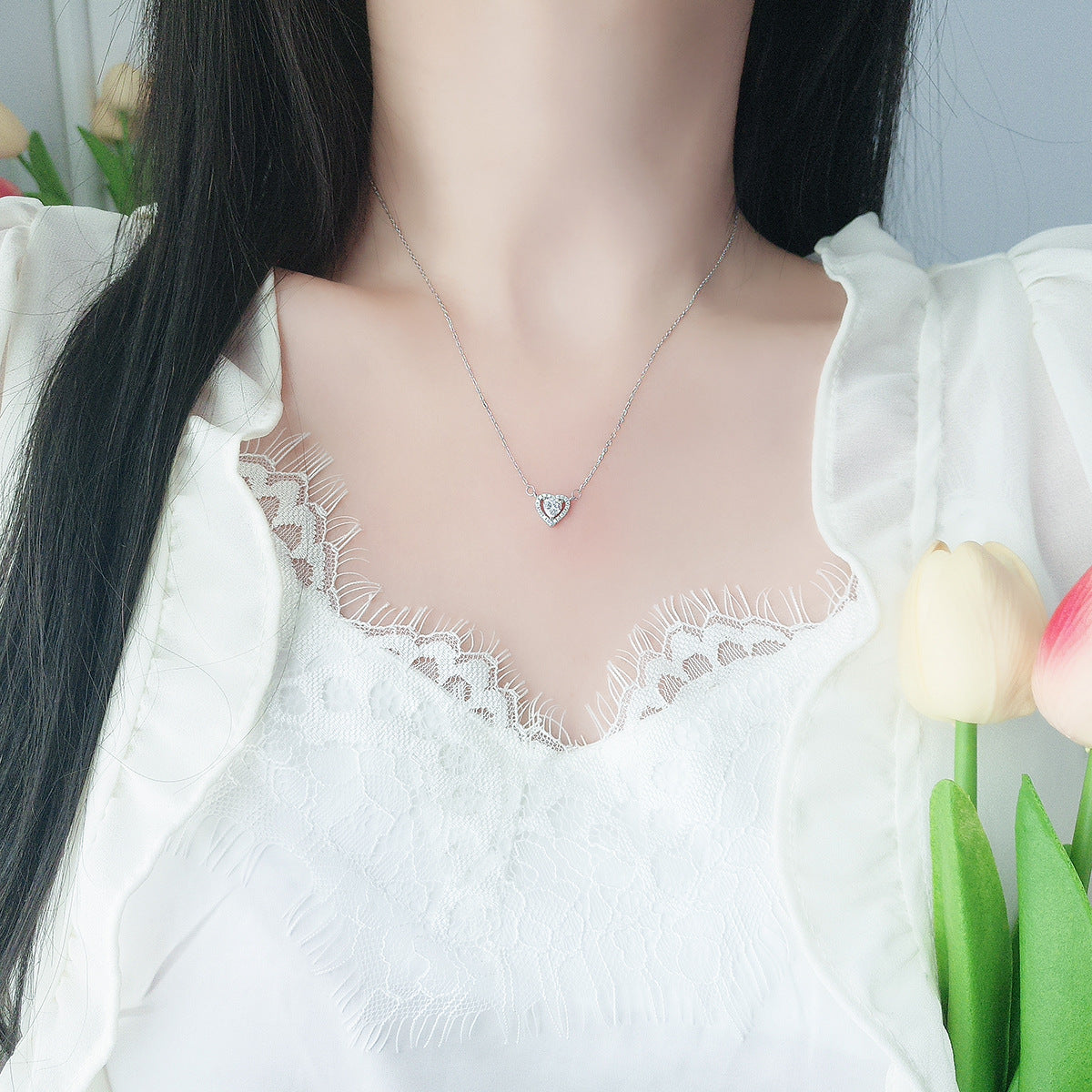 Heart Shape Necklace For Women In 925 Sterling Silver With Cable Chain Featuring 925 Sterling Silver Pendant