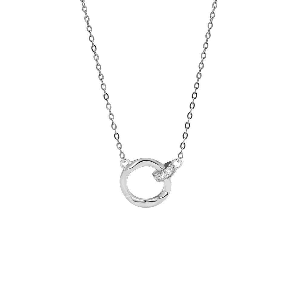 Double Ring Necklace For Women In Simple Style, 925 Sterling Silver Pendant With Silver Cable Chain