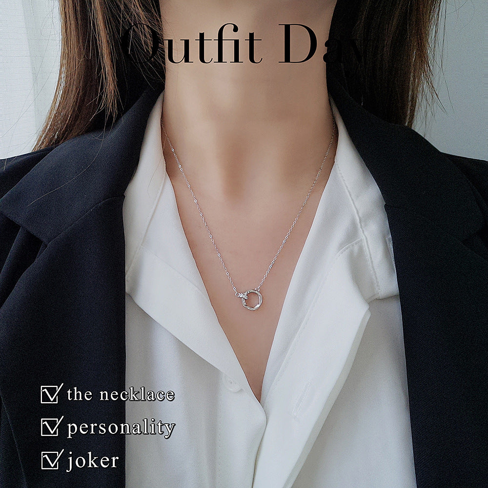 Double Ring Necklace For Women In Simple Style, 925 Sterling Silver Pendant With Silver Cable Chain