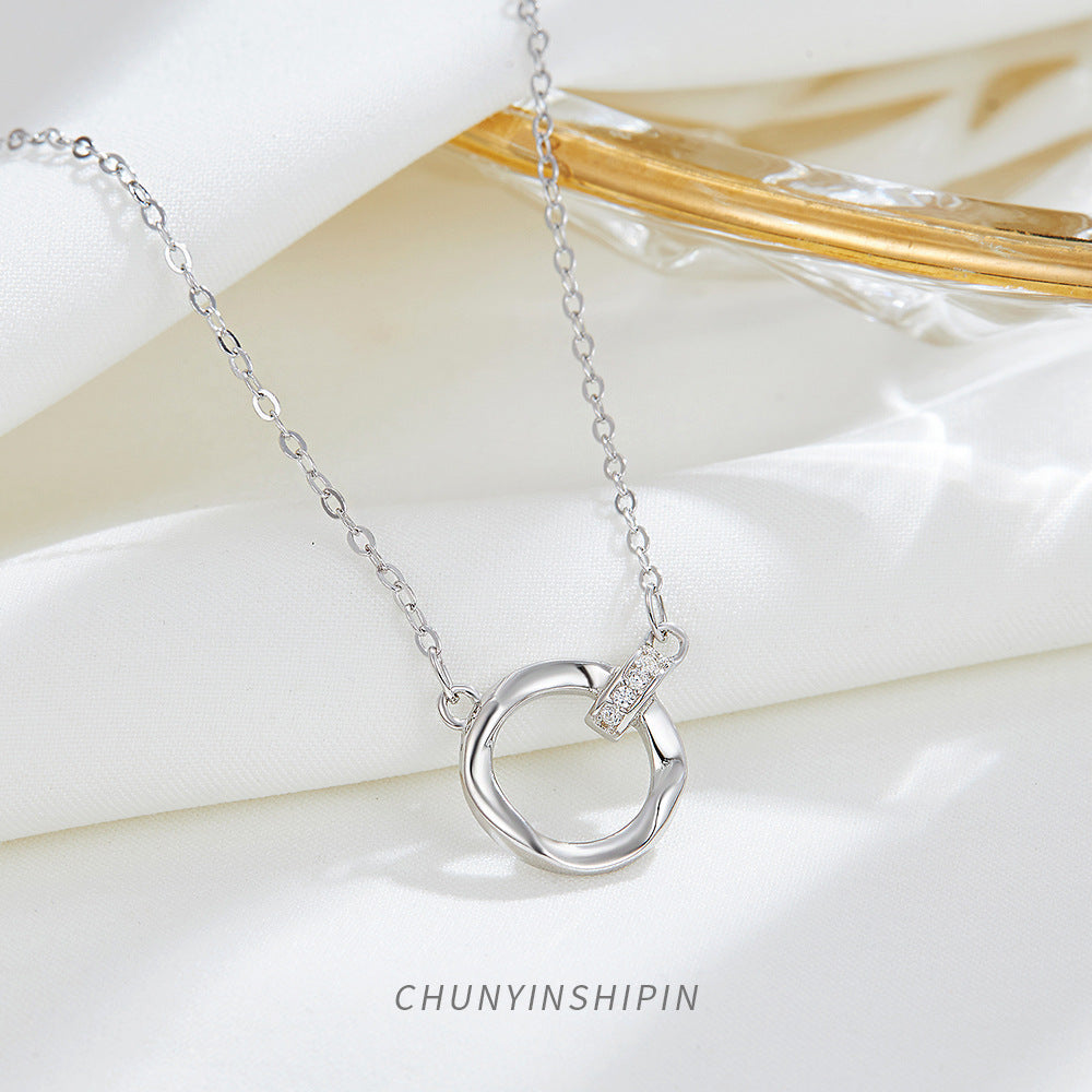 Double Ring Necklace For Women In Simple Style, 925 Sterling Silver Pendant With Silver Cable Chain