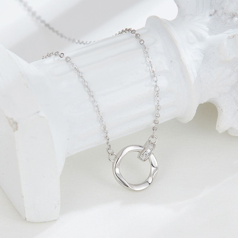 Double Ring Necklace For Women In Simple Style, 925 Sterling Silver Pendant With Silver Cable Chain
