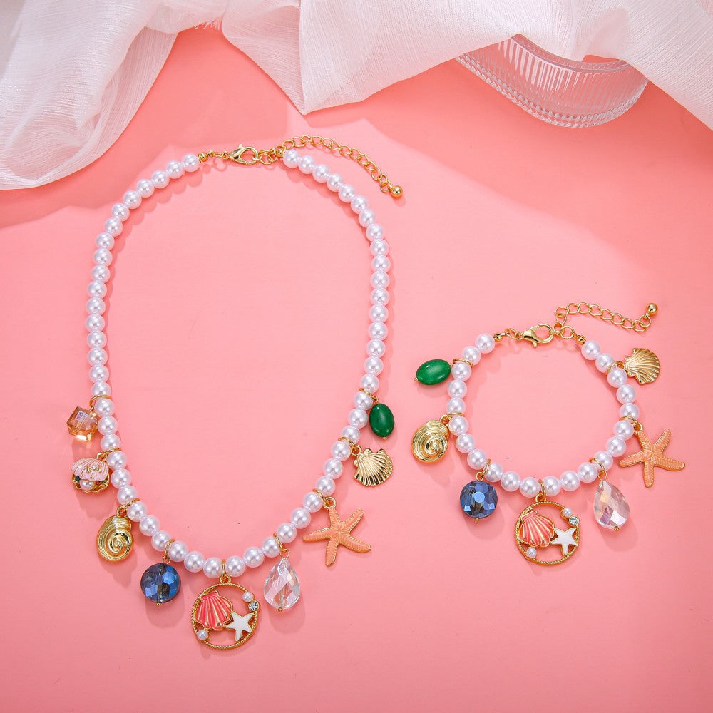 Cherry Pattern Jewelry Set For Women Featuring Shell Inlay And Mixed Materials With Marine Style Beading Craft
