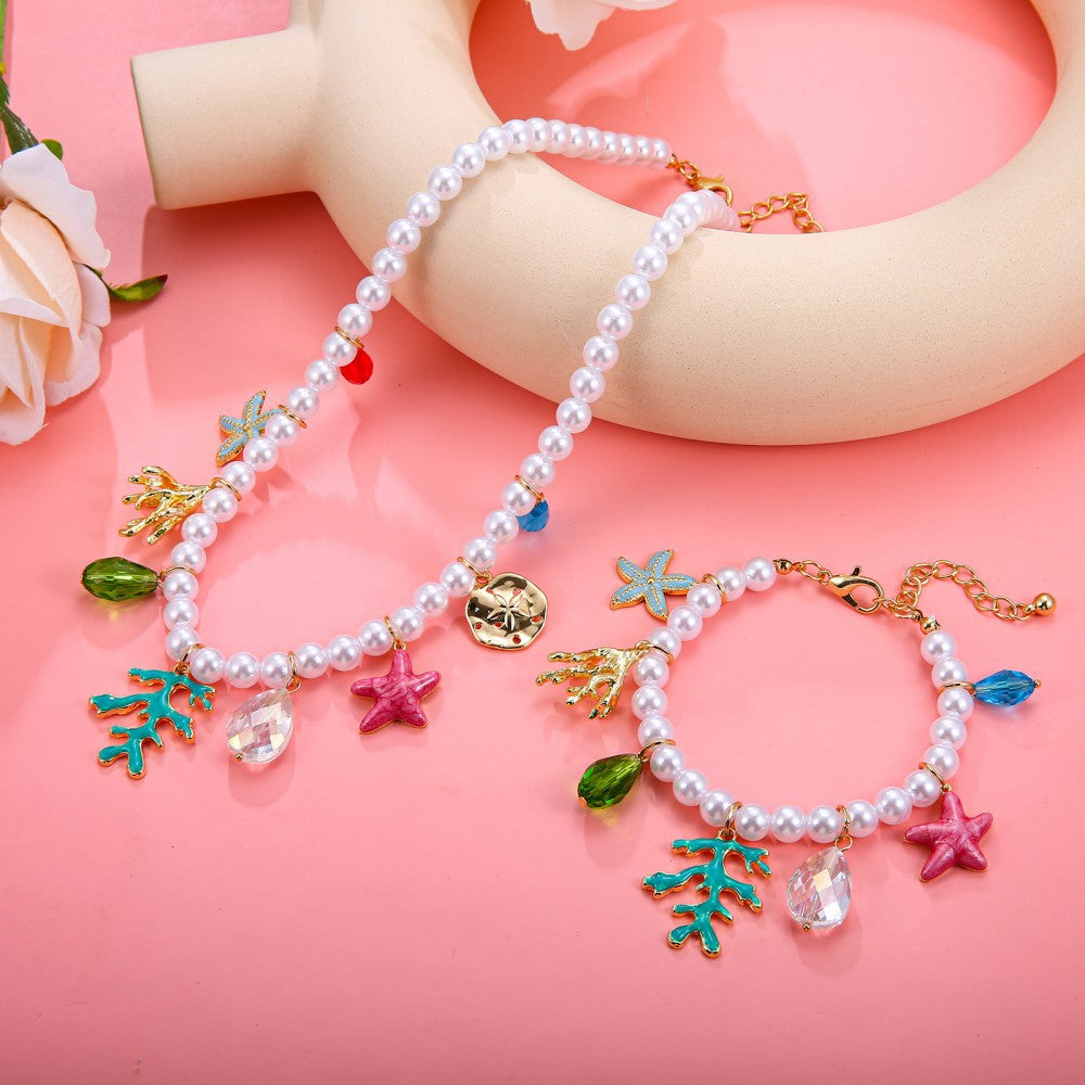 Cherry Pattern Jewelry Set For Women Featuring Shell Inlay And Mixed Materials With Marine Style Beading Craft