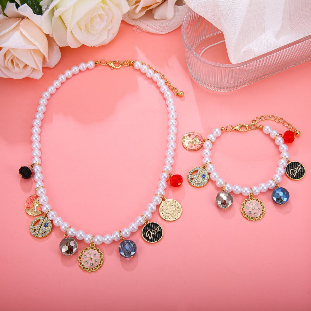 Cherry Pattern Jewelry Set For Women Featuring Shell Inlay And Mixed Materials With Marine Style Beading Craft