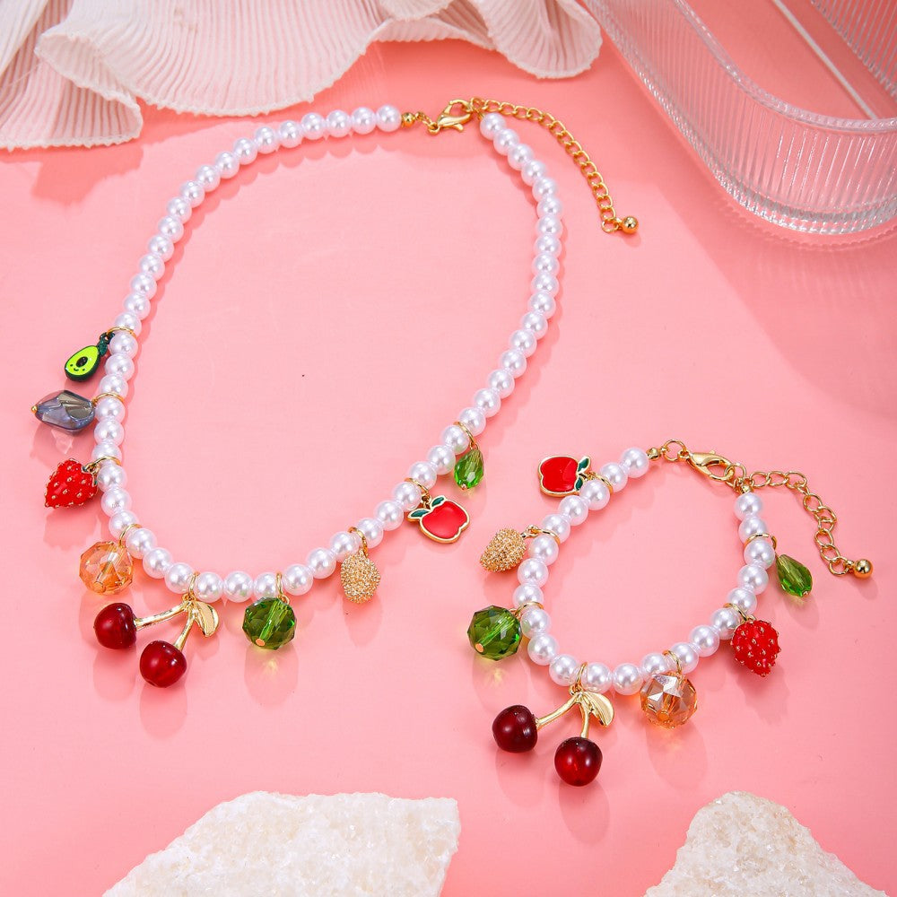 Cherry Pattern Jewelry Set For Women Featuring Shell Inlay And Mixed Materials With Marine Style Beading Craft