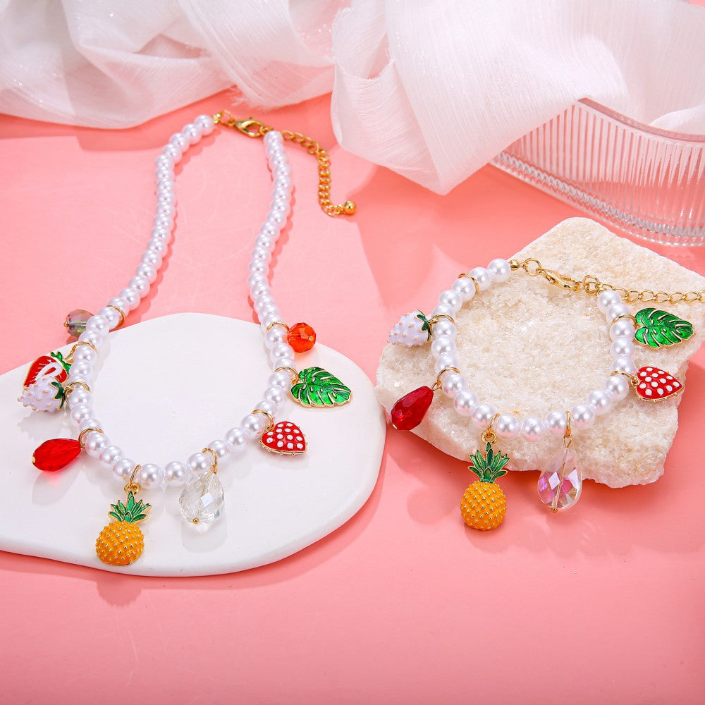 Cherry Pattern Jewelry Set For Women Featuring Shell Inlay And Mixed Materials With Marine Style Beading Craft