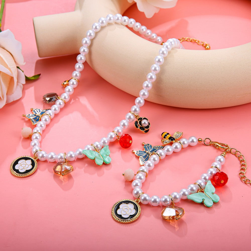 Cherry Pattern Jewelry Set For Women Featuring Shell Inlay And Mixed Materials With Marine Style Beading Craft