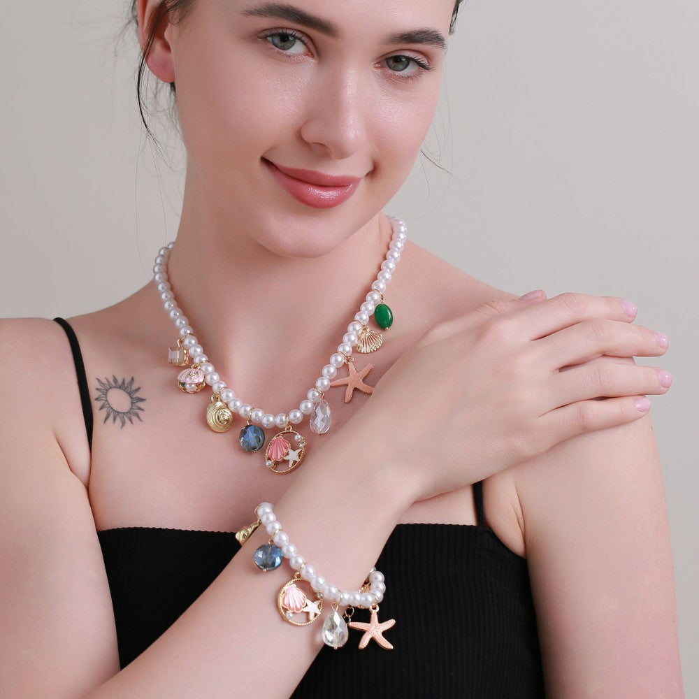 Cherry Pattern Jewelry Set For Women Featuring Shell Inlay And Mixed Materials With Marine Style Beading Craft