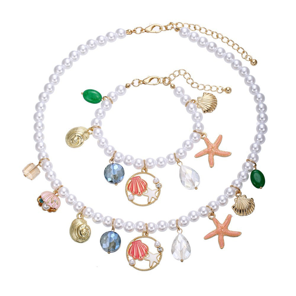 Cherry Pattern Jewelry Set For Women Featuring Shell Inlay And Mixed Materials With Marine Style Beading Craft