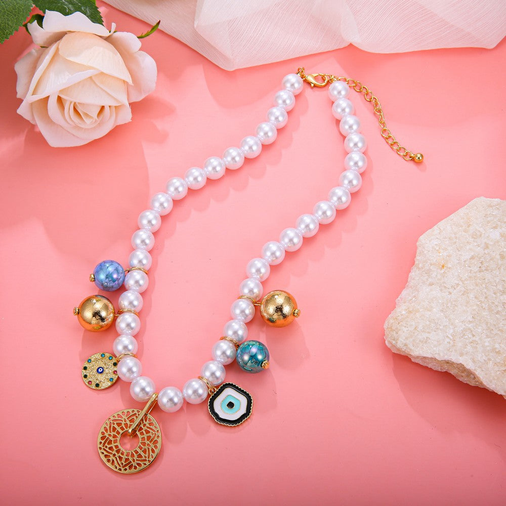 Exaggerated Cherry Beading Necklace For Women With Rose Red Mixed Materials And Imitation Pearl Pendant