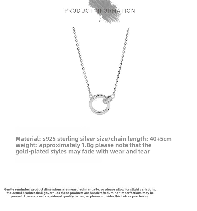 Double Ring Necklace For Women In Simple Style, 925 Sterling Silver Pendant With Silver Cable Chain