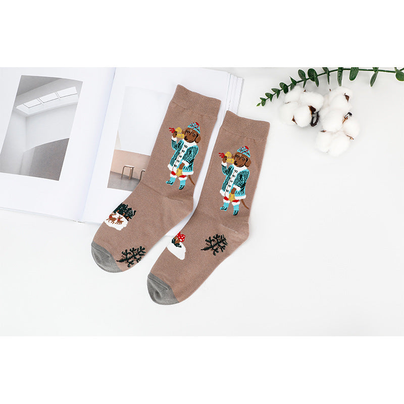 New Style Cat Pattern Women's Cotton Socks With Sweatproof Feature For All Seasons