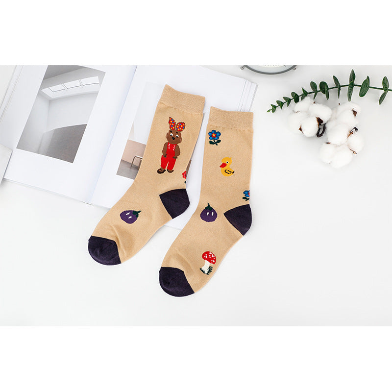 New Style Cat Pattern Women's Cotton Socks With Sweatproof Feature For All Seasons