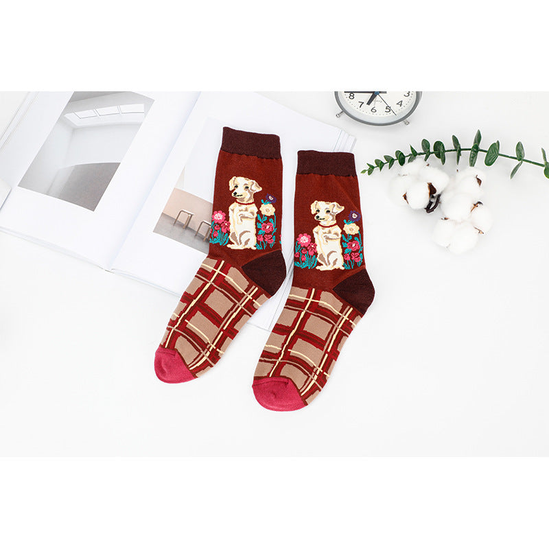 New Style Cat Pattern Women's Cotton Socks With Sweatproof Feature For All Seasons