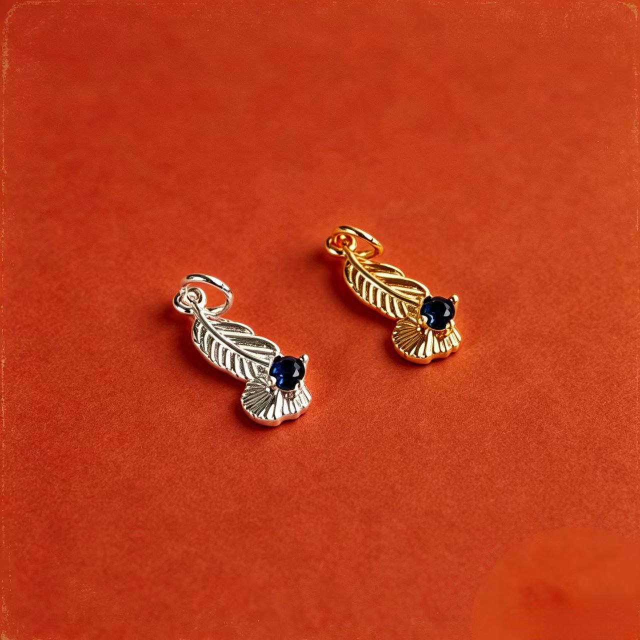 Feather Copper Pendant With Zircon Inlay, Gold Tone, Commute Style Jewelry Accessory