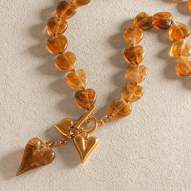 Heart Shape Acrylic Necklace For Women With Electroplated Finish And OT Clasp Toggle Clasp