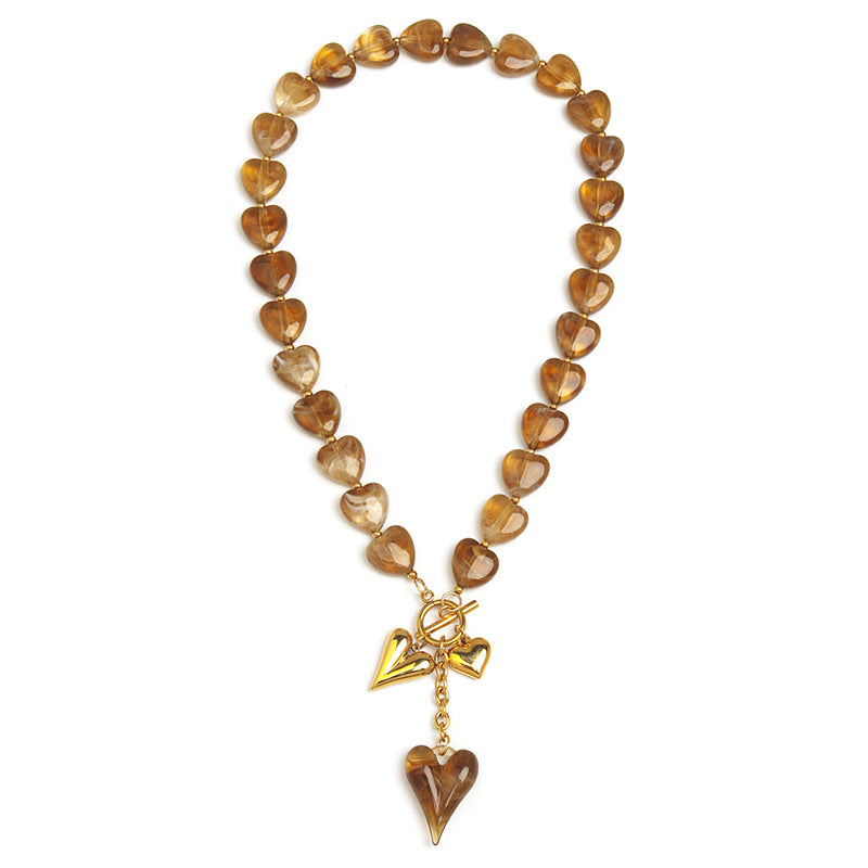 Heart Shape Acrylic Necklace For Women With Electroplated Finish And OT Clasp Toggle Clasp