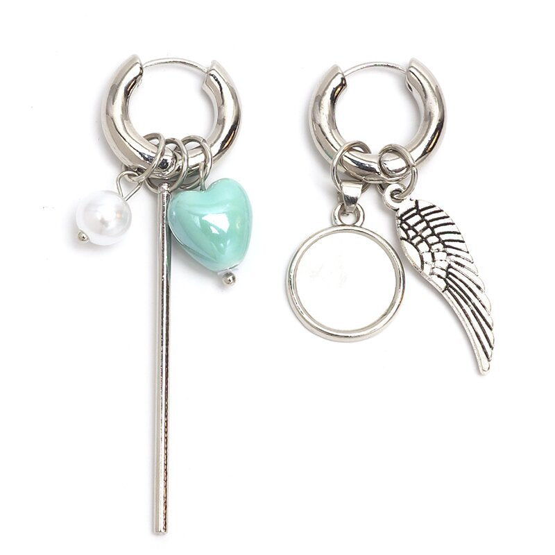Heart Shape Asymmetrical Gold Drop Earrings For Women Featuring Ceramic Material With Copper Ear Pins