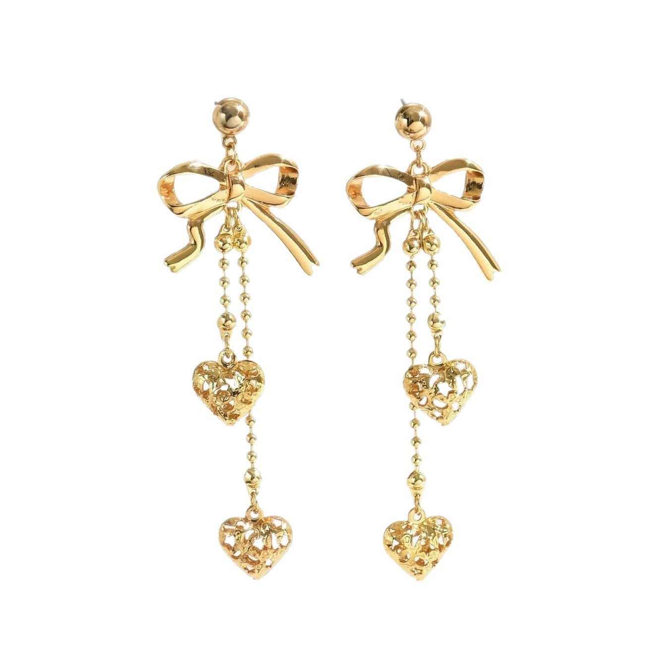 Gold Tassel Bow Tie Stud Earrings For Women Featuring Copper Alloy Ear Pins