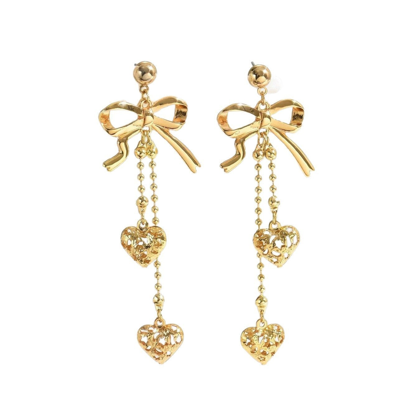 Gold Tassel Bow Tie Stud Earrings For Women Featuring Copper Alloy Ear Pins