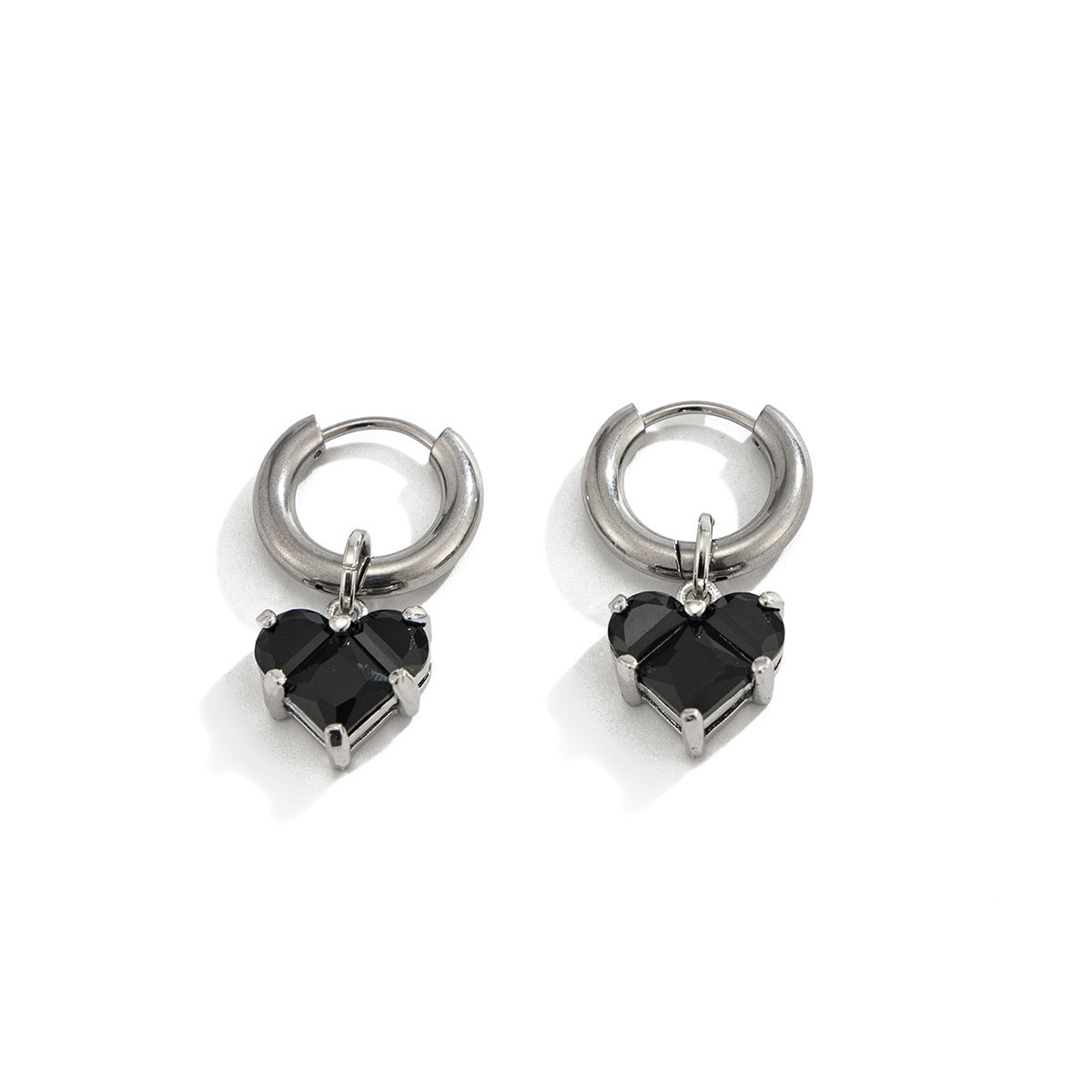 Heart Shape Earrings For Women In Dyed Black With Zircon Inlay Featuring Copper Ear Pins