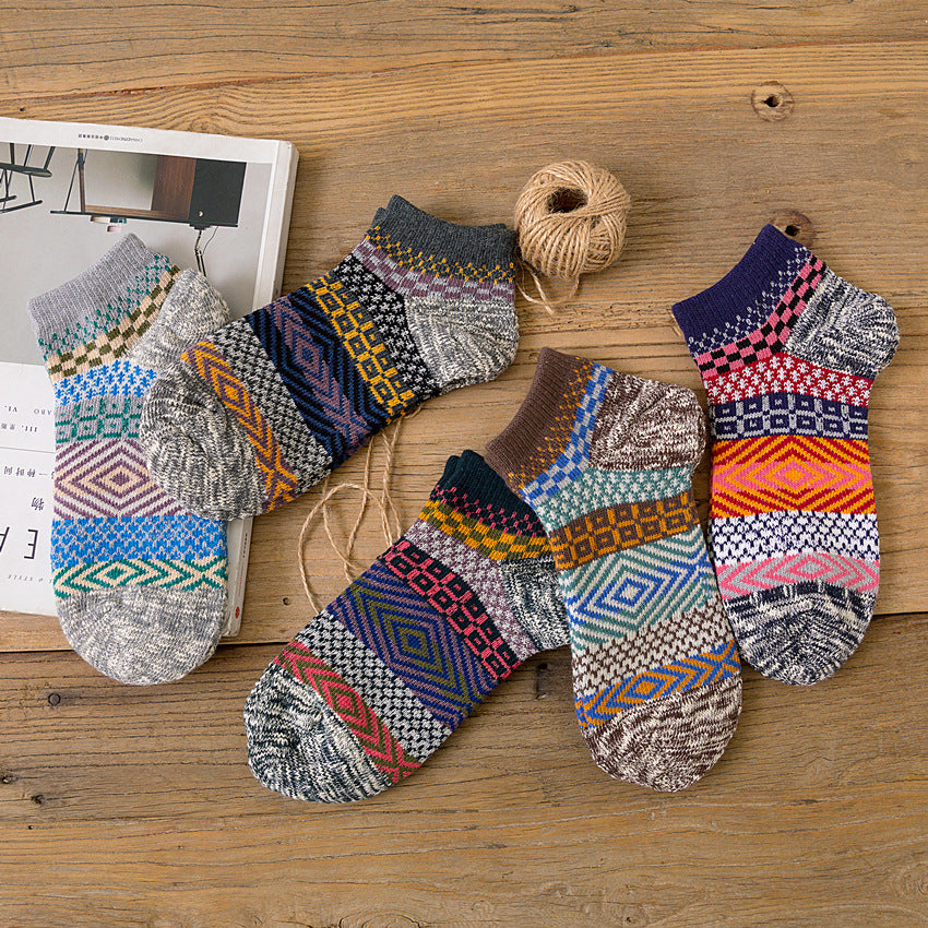 Men's Ethnic Style Color Block Wool Socks In Multicolor For Autumn & Winter